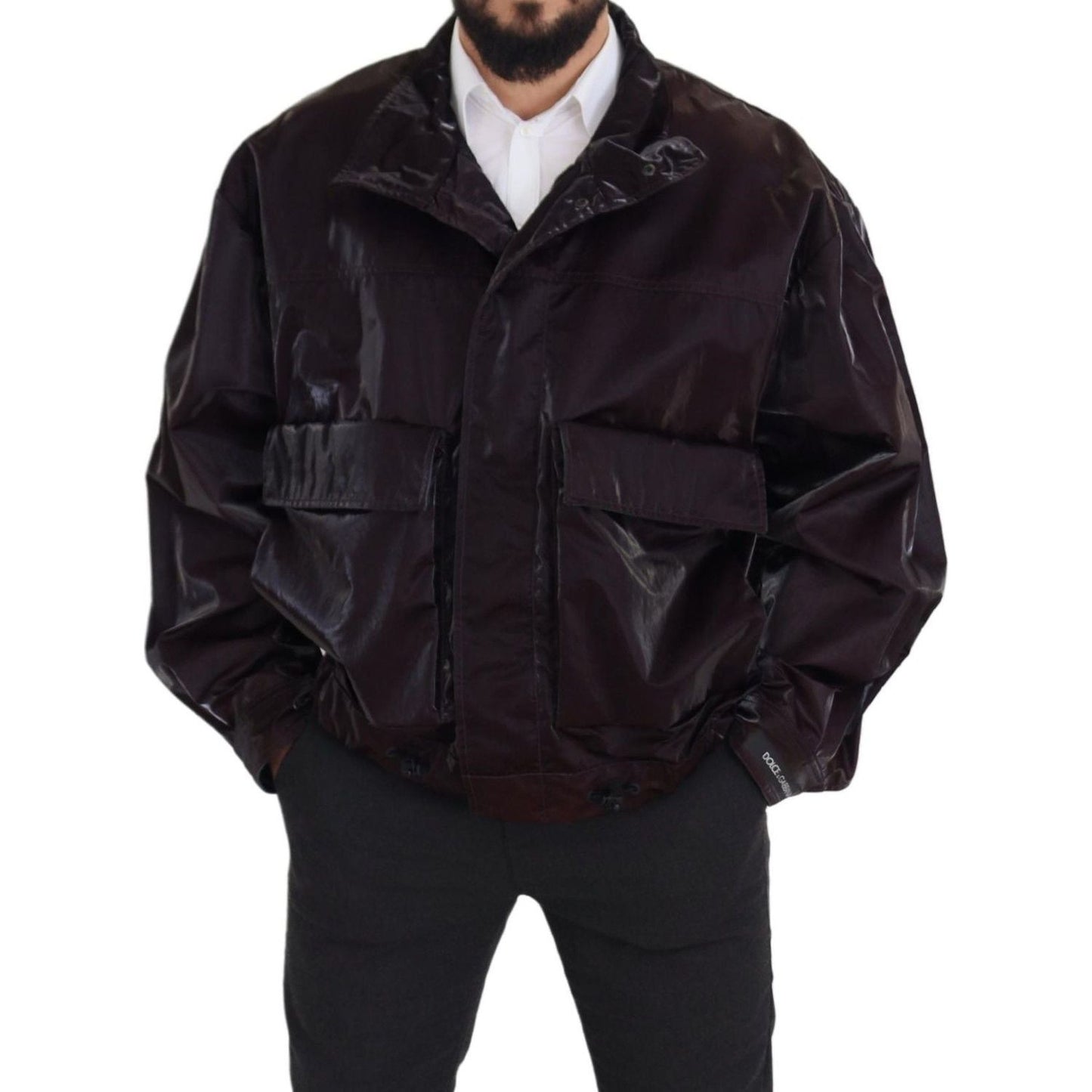 Dolce & Gabbana Elegant Bordeaux Collared Jacket bordeaux-nylon-collared-men-coat-jacket IMG_8280-e7b4fc6d-5b7.jpg