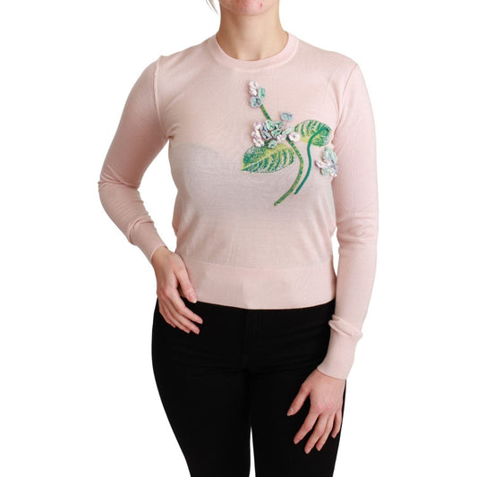 Dolce & Gabbana Silk Blend Floral Embroidered Sweater pink-floral-silk-cashmere-pullover-sweater