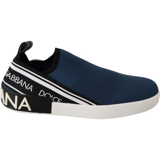 Dolce & Gabbana | Blue Stretch Flats Logo Loafers Sneakers Shoes | McRichard Designer Brands