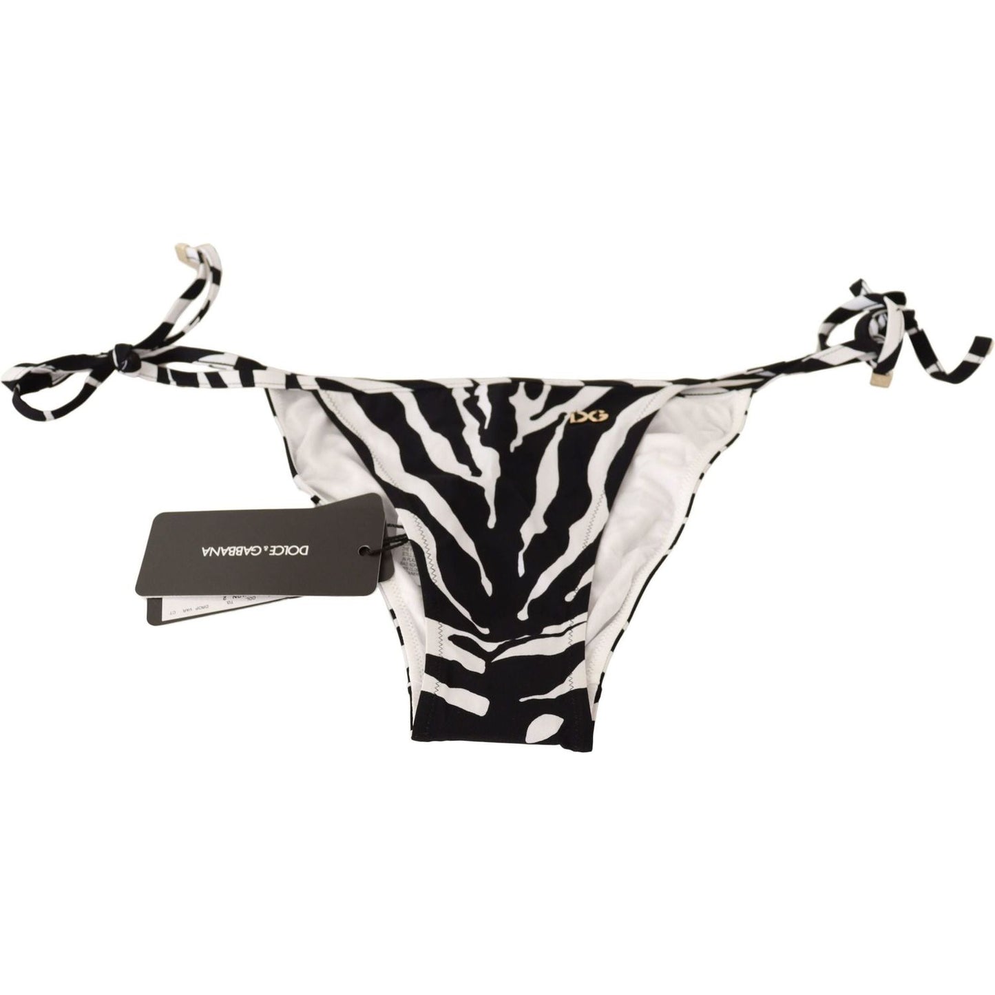 Dolce & Gabbana Zebra Print Chic Drawstring Bikini Bottom WOMAN SWIMWEAR black-white-zebra-swimsuit-bikini-bottom-swimwear