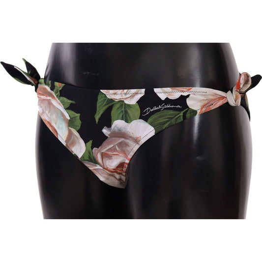 Dolce & Gabbana Elegant Rose Print Bikini Bottom WOMAN SWIMWEAR black-roses-print-swimsuit-bikini-bottom-swimwear