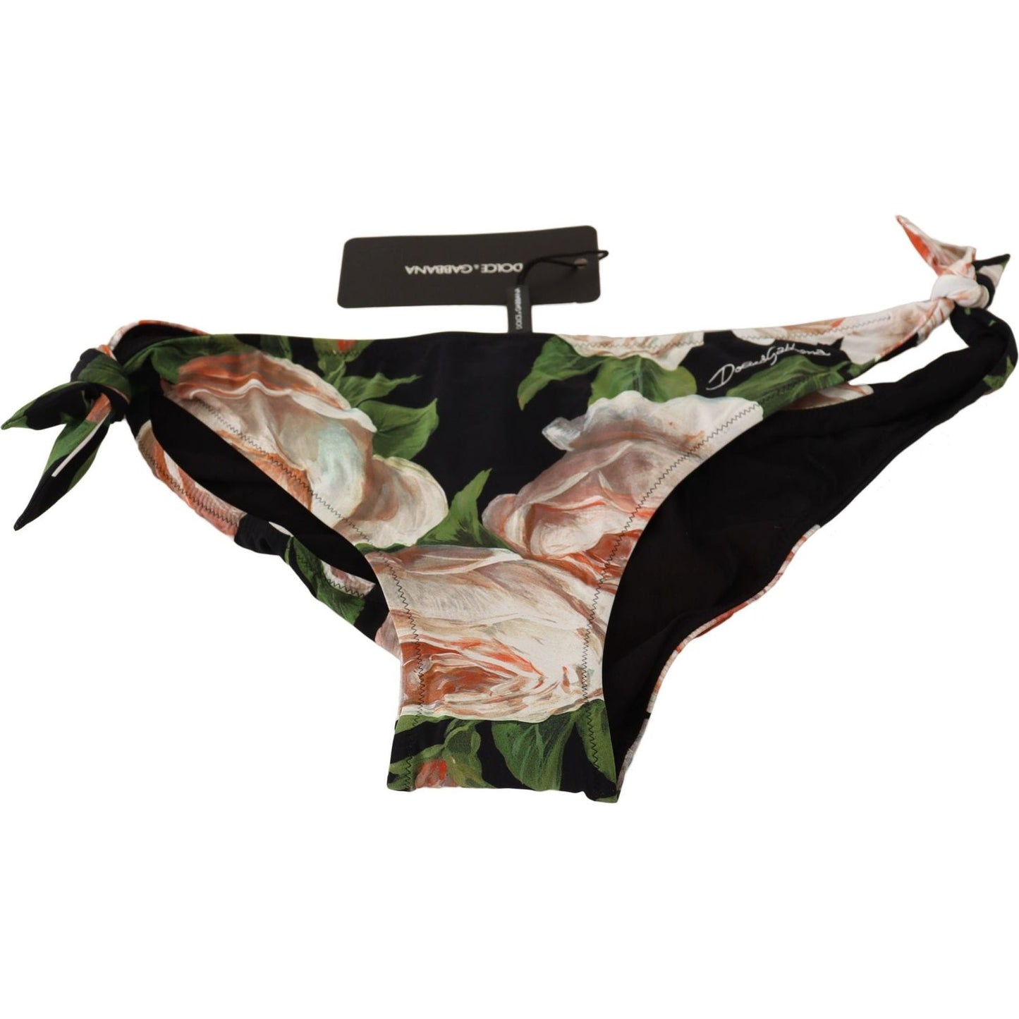 Dolce & Gabbana Elegant Rose Print Bikini Bottom WOMAN SWIMWEAR black-roses-print-swimsuit-bikini-bottom-swimwear