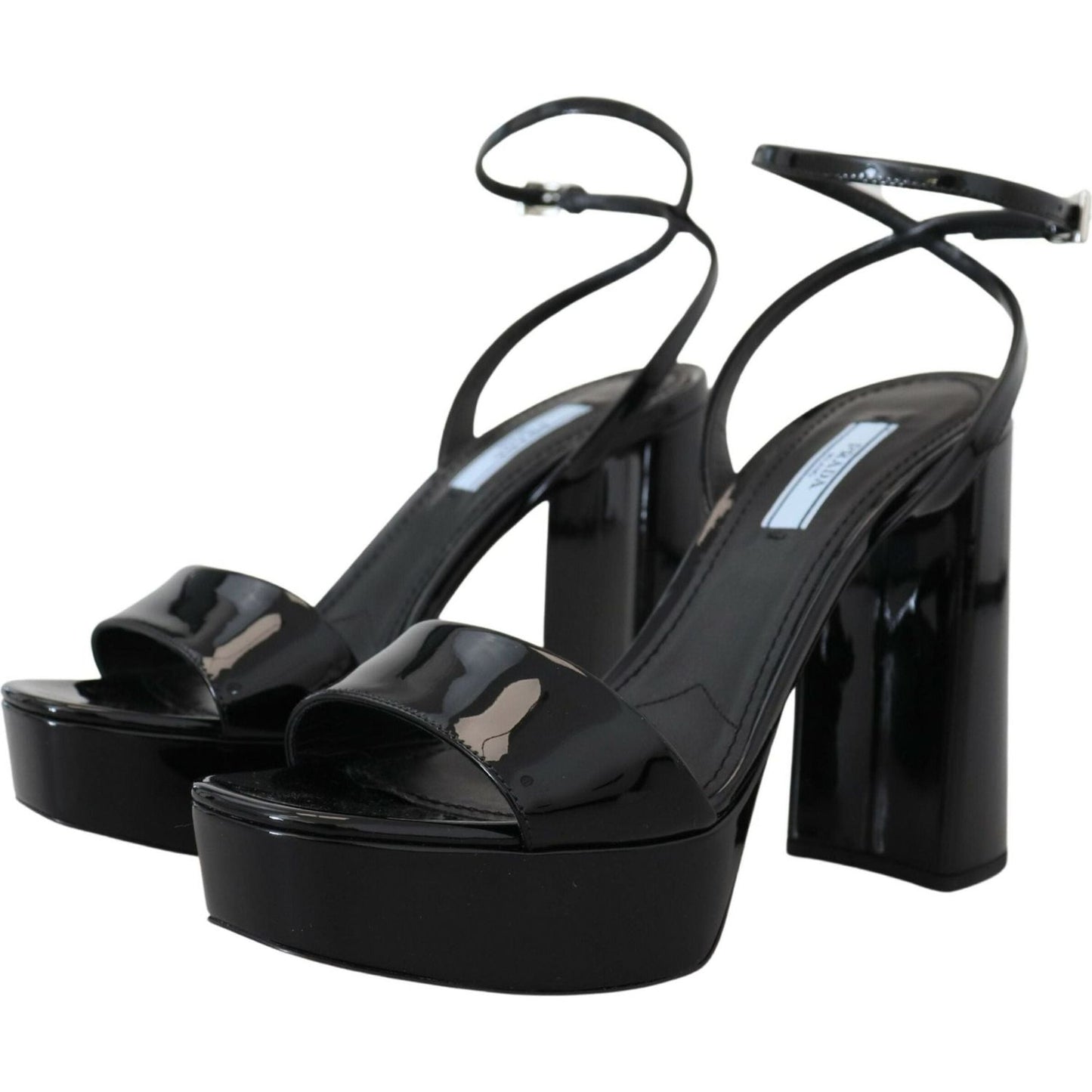 Prada Elevate Your Elegance with Glossy Black Heels black-patent-sandals-ankle-strap-heels-leather