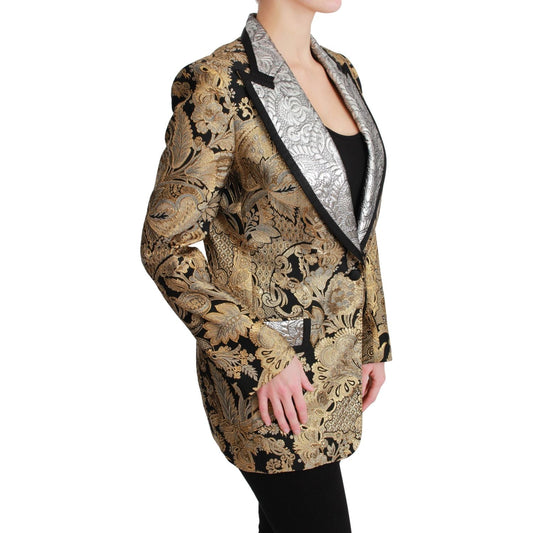 Dolce & Gabbana Elegant Gold Floral Jacquard Blazer Coats & Jackets black-gold-jacquard-blazer-jacket