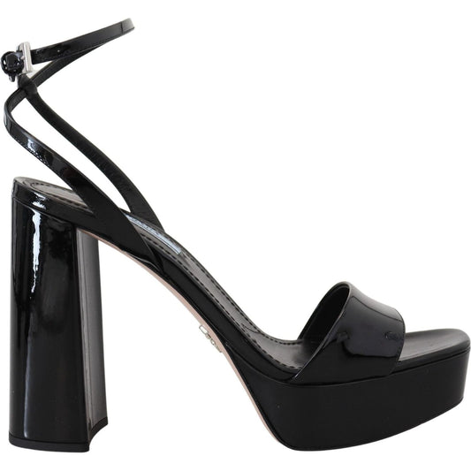 Prada Elevate Your Elegance with Glossy Black Heels black-patent-sandals-ankle-strap-heels-leather