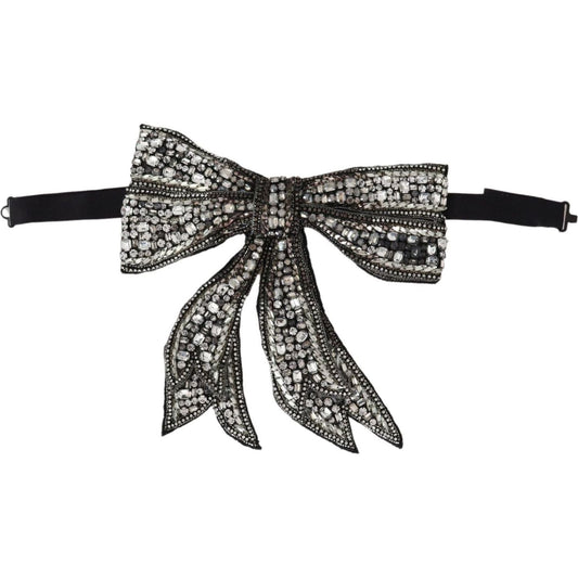 Dolce & Gabbana Crystal-Embellished Silk Bowtie - Silver Elegance Necklace silver-crystal-beaded-sequined-catwalk-necklace-bowtie
