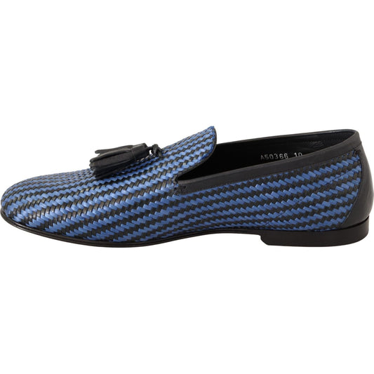 Dolce & Gabbana Elegant Woven Leather Loafers MAN LOAFERS blue-woven-leather-tassel-loafers-shoes