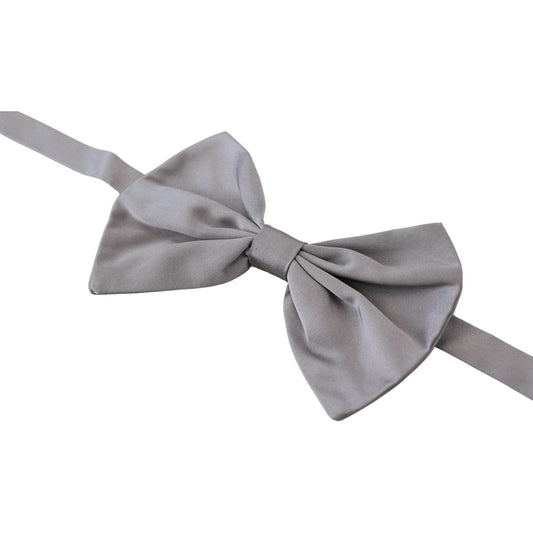 Dolce & Gabbana Elegant Silver Gray Silk Bow Tie bow-tie-men-silver-gray-silk-adjustable-neck-papillon