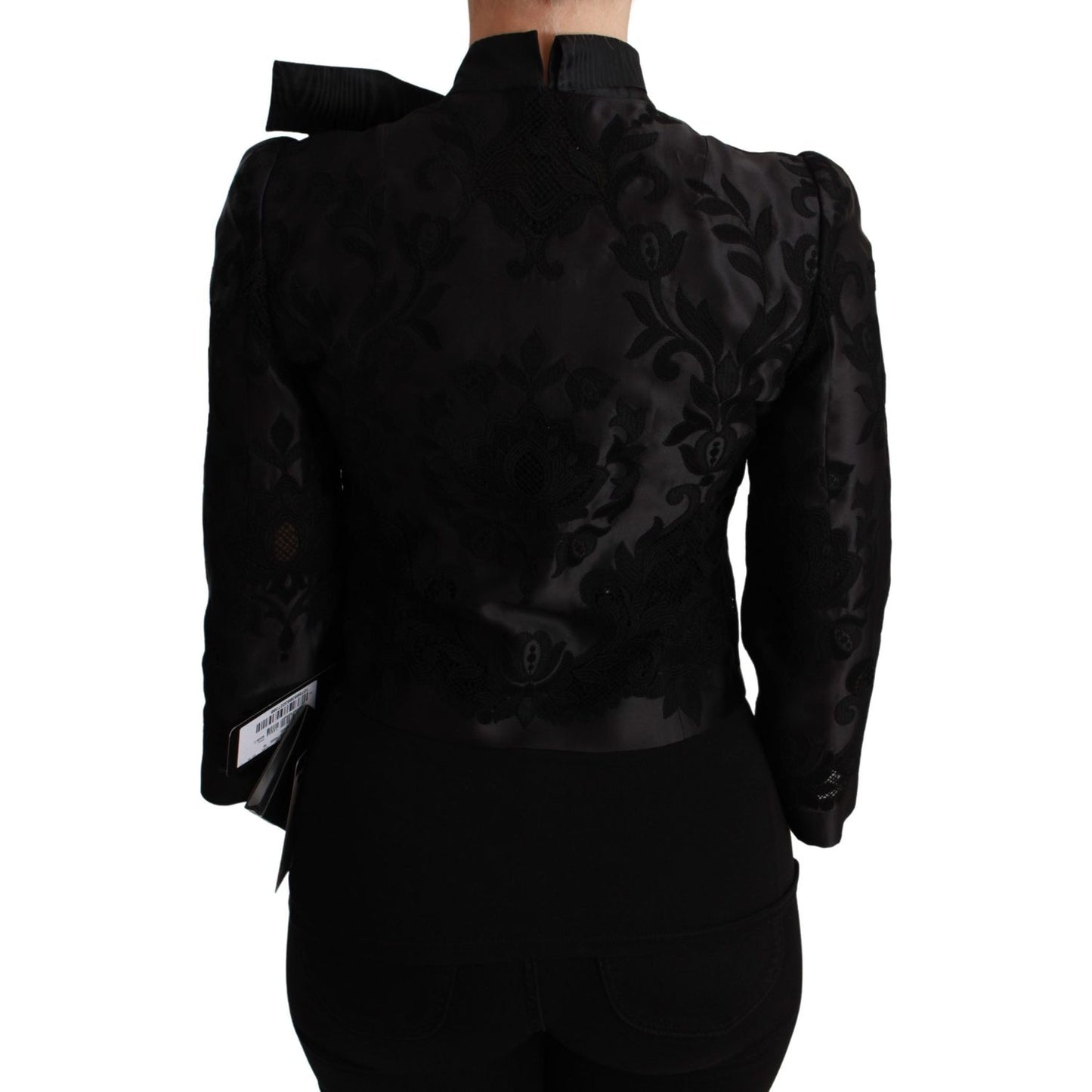 Dolce & Gabbana Exquisite Floral Jacquard Corset Blazer Coats & Jackets black-floral-jacquard-blazer-silk-jacket