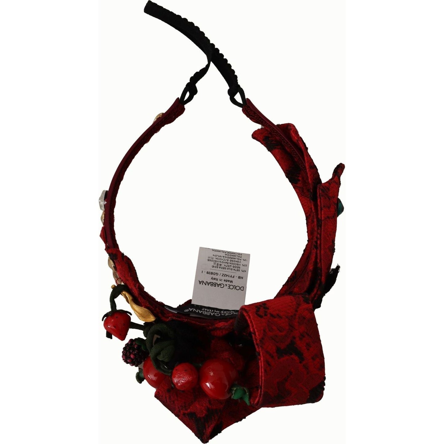 Dolce & Gabbana Cherry Sicily Embellished Red Diadem cherry-silk-crystal-bow-logo-diadem-tiara-headband