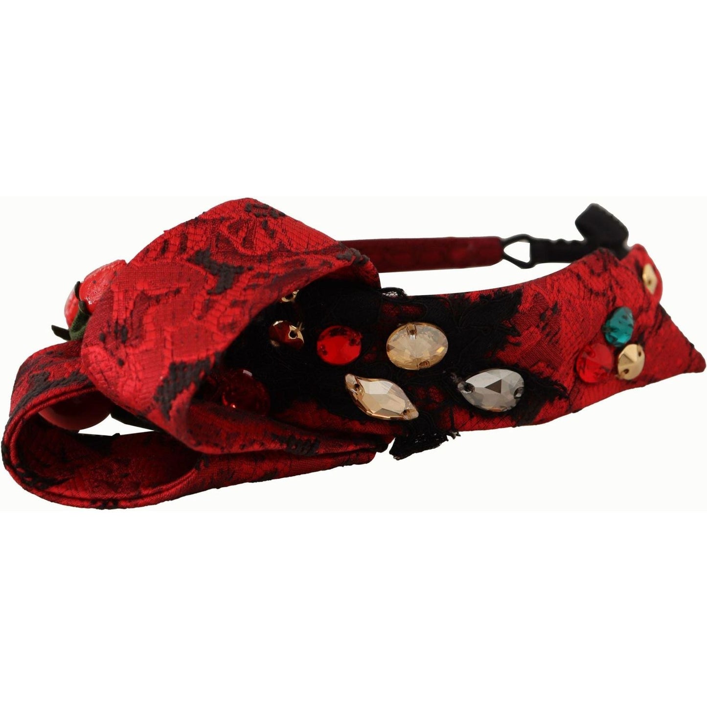 Dolce & Gabbana Cherry Sicily Embellished Red Diadem cherry-silk-crystal-bow-logo-diadem-tiara-headband