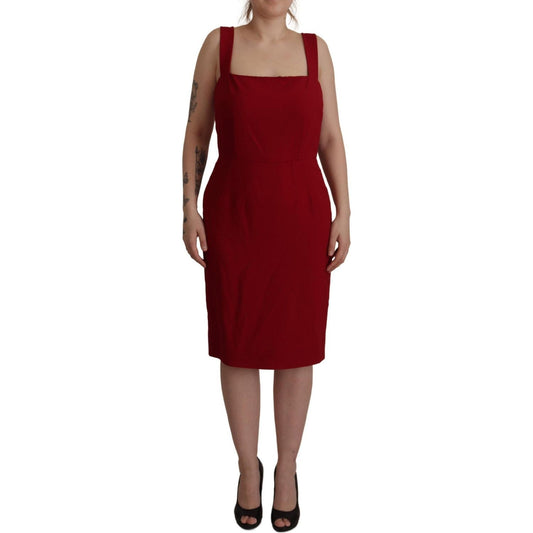 Dolce & Gabbana Elegant Red Square Neck Midi Dress red-sleeveless-sheath-viscose-dress