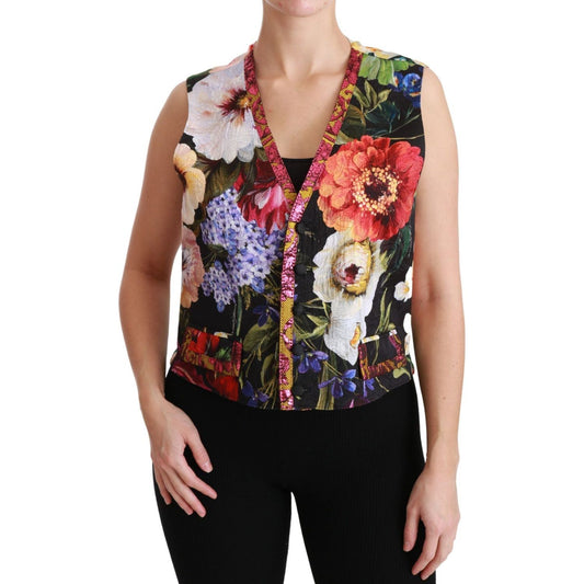 Dolce & Gabbana Multicolor Brocade Floral Sleeveless Vest multicolor-floral-sleeveless-waistcoat-top-vest