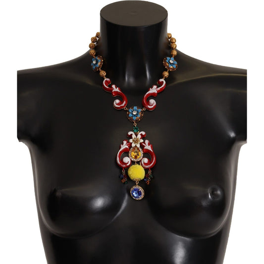 Dolce & Gabbana | Gold Brass Carretto Sicily Statement Crystal Chain Necklace | McRichard Designer Brands