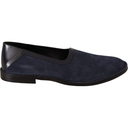 Dolce & Gabbana Elegant Perforated Leather Loafers MAN LOAFERS blue-leather-perforated-slip-on-loafers-shoes