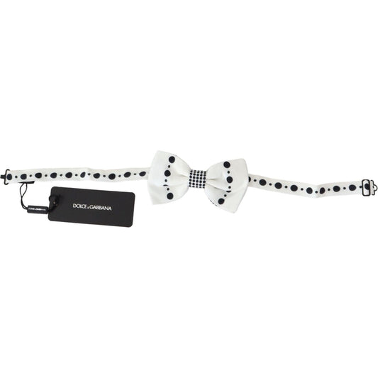 Dolce & Gabbana Elegant White Dotted Silk Bow Tie white-dotted-print-adjustable-neck-papillon-tie-1