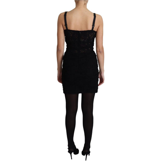Dolce & Gabbana Elegant Black Lace Bustier Mini Dress black-lace-up-floral-corset-bustier-mini-dress