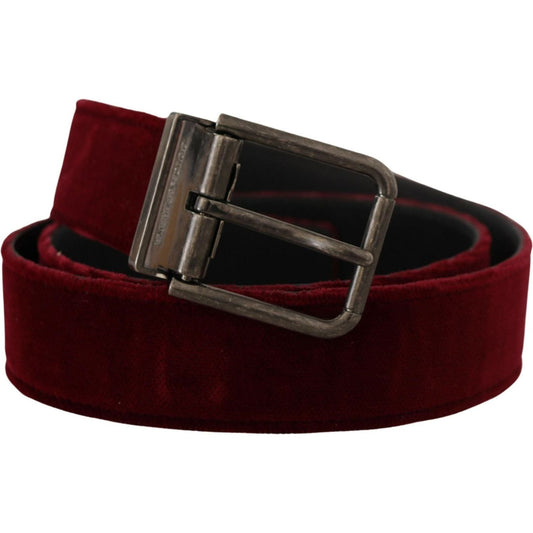 Dolce & Gabbana Velvet Maroon Elegance Belt maroon-velvet-leather-wide-vintage-metal-buckle-belt
