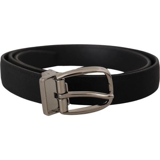 Dolce & Gabbana Elegant Grosgrain Leather Belt with Silver Buckle black-grosgrain-leather-silver-logo-buckle-belt