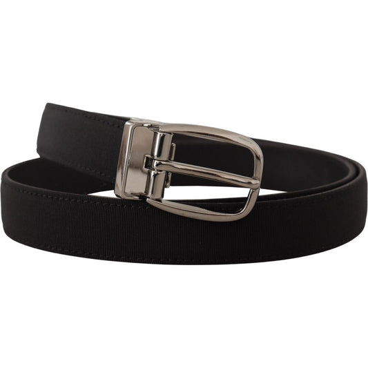 Dolce & Gabbana Elegant Grosgrain Leather Belt with Silver Buckle black-grosgrain-leather-silver-logo-buckle-belt