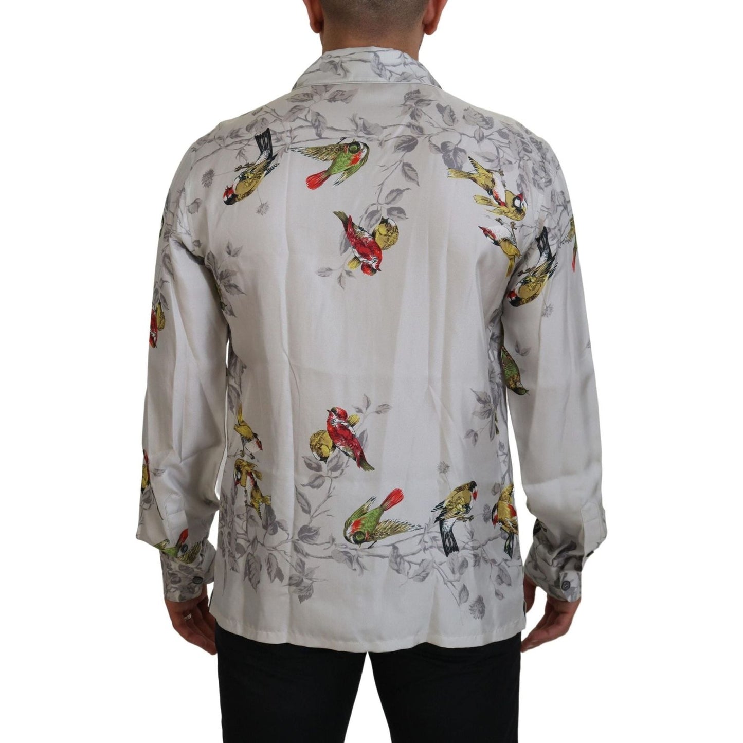 Dolce & Gabbana Elegant Silk Bird Print Casual Shirt white-bird-print-silk-satin-casual-shirt