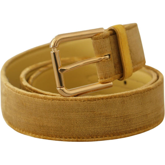 Dolce & Gabbana Elegant Velvet Designer Gold-Buckled Belt yellow-velvet-gold-metal-logo-engraved-buckle-belt IMG_8498-05606740-987.jpg
