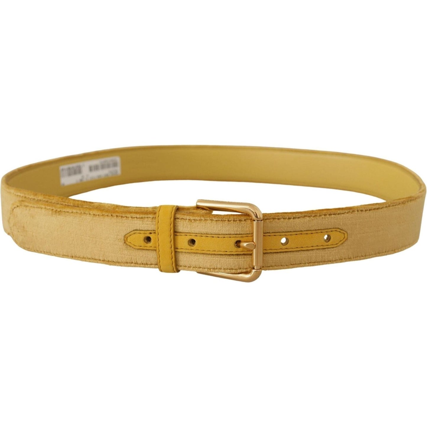 Dolce & Gabbana Elegant Velvet Designer Gold-Buckled Belt yellow-velvet-gold-metal-logo-engraved-buckle-belt IMG_8499-scaled-64e770c2-c78.jpg