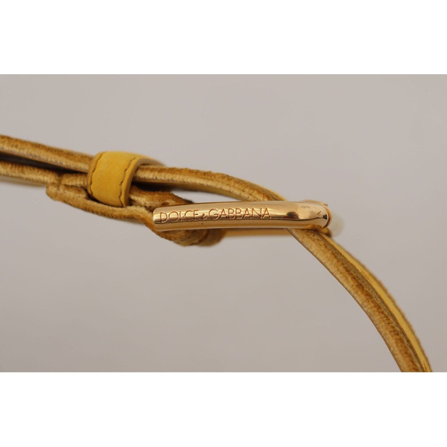 Dolce & Gabbana Elegant Velvet Designer Gold-Buckled Belt yellow-velvet-gold-metal-logo-engraved-buckle-belt IMG_8501-1-scaled-cbdc6416-9b0.jpg