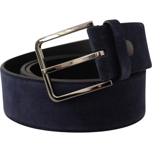 Dolce & Gabbana Navy Elegance Velvet Leather Belt navy-blue-velvet-leather-silver-logo-buckle-belt