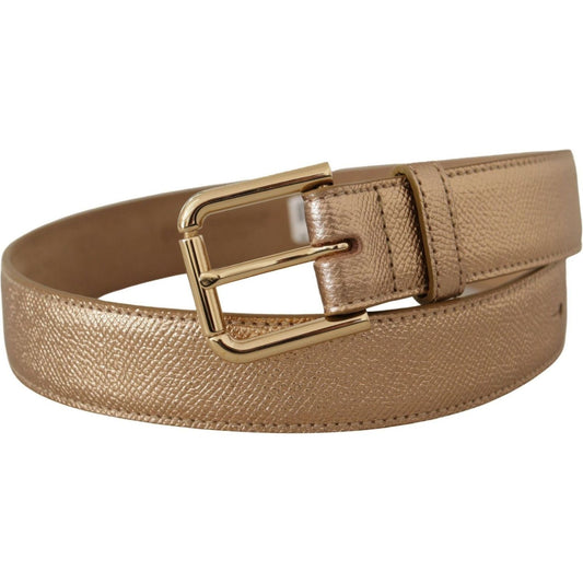 Dolce & Gabbana Chic Rose Gold Leather Belt with Logo Buckle rose-gold-leather-metallic-tone-metal-buckle-belt