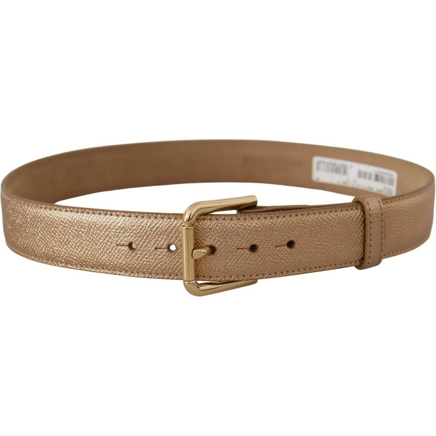 Dolce & Gabbana Chic Rose Gold Leather Belt with Logo Buckle rose-gold-leather-metallic-tone-metal-buckle-belt