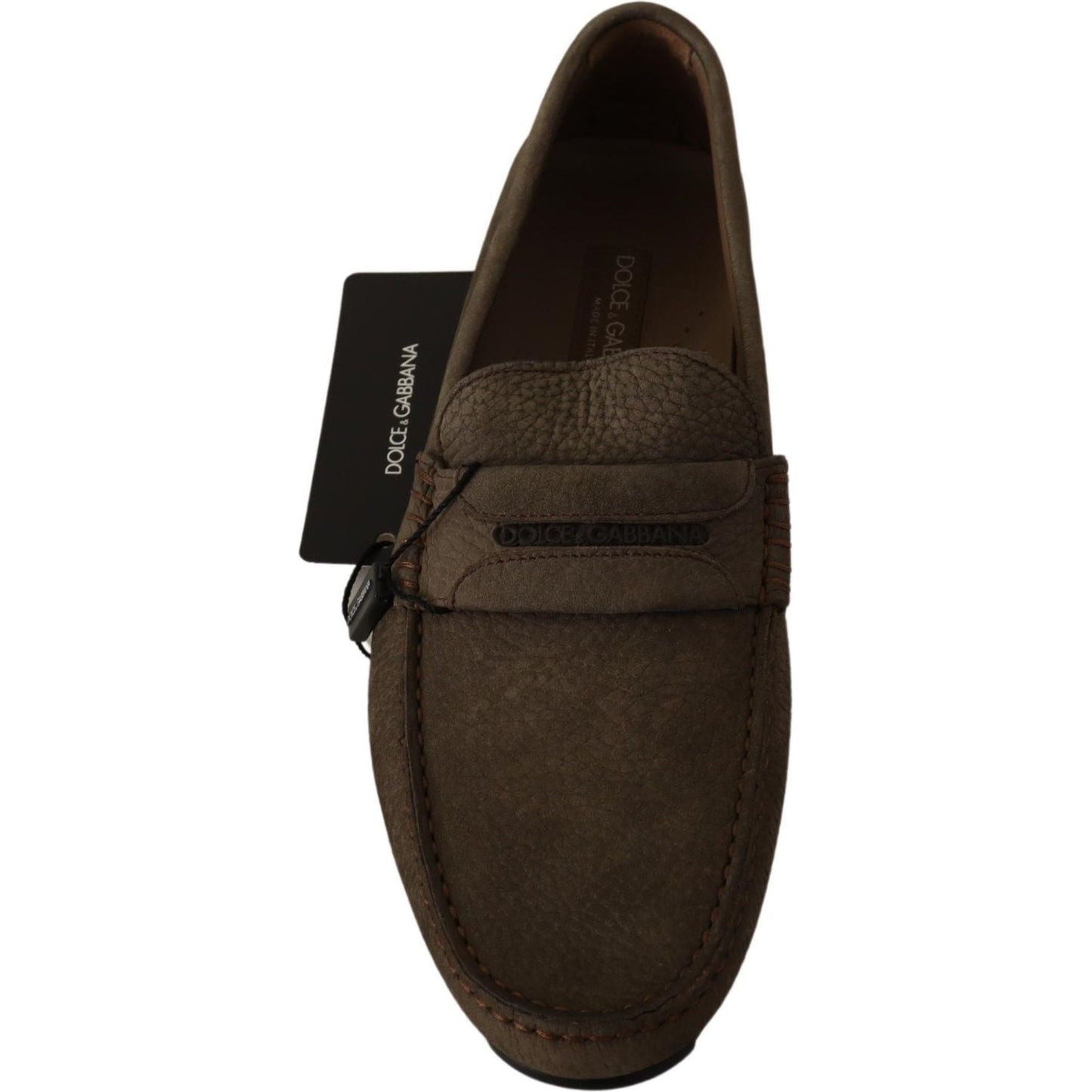Dolce & Gabbana Elegant Brown Leather Loafers brown-leather-flat-slip-on-mocassin-shoes MAN LOAFERS