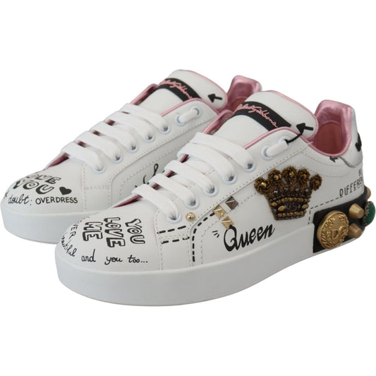 Dolce & Gabbana Queen Crown Chic Leather Sneakers white-leather-crystal-queen-crown-sneakers-shoes IMG_8529-2d8d1c12-4a2.jpg