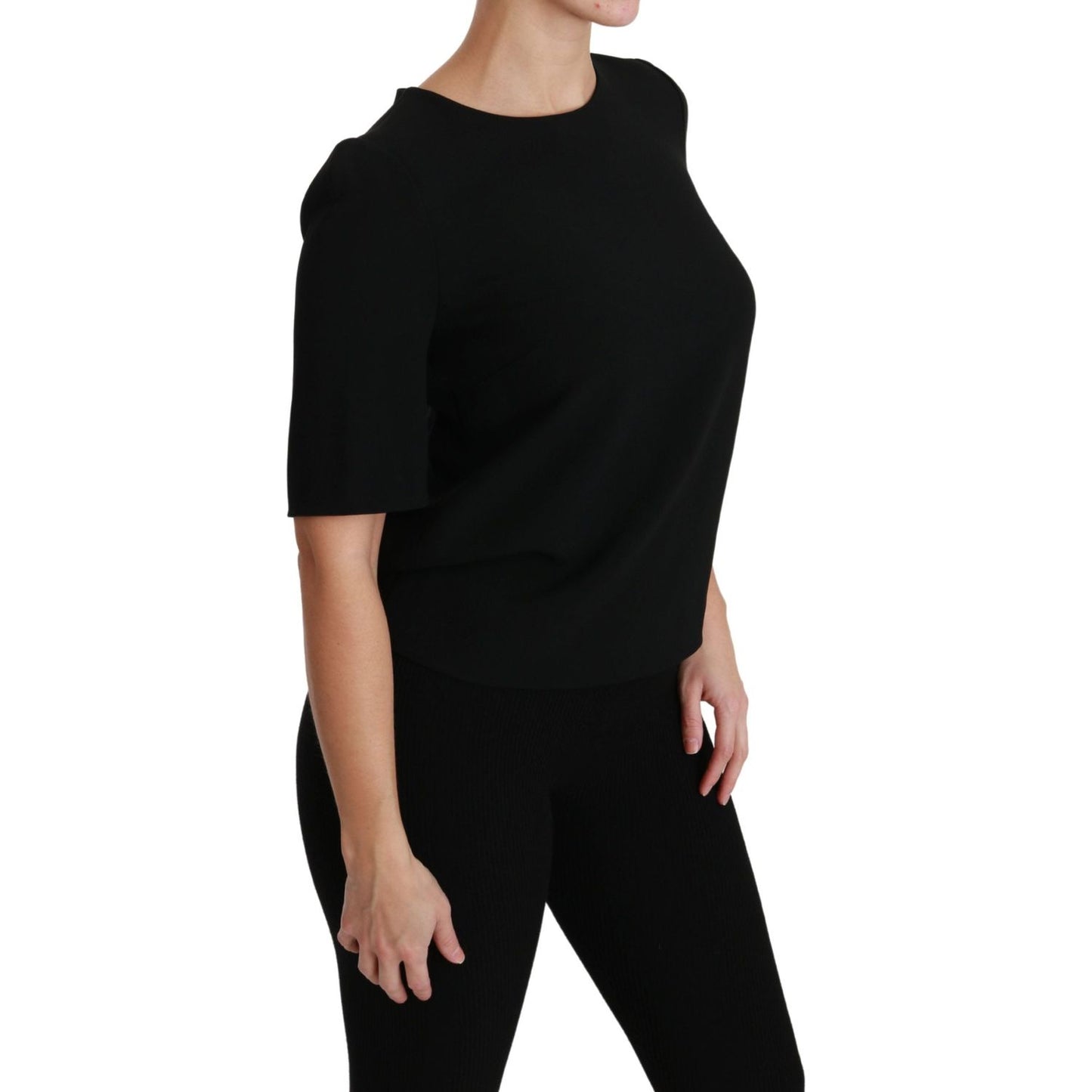 Dolce & Gabbana Elegant Black Stretch Blouse Top black-short-sleeve-casual-top-stretch-blouse