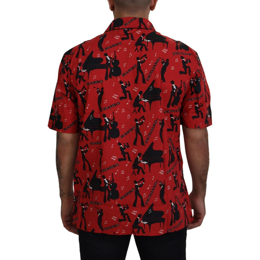 Dolce & Gabbana Elegant Red Jazz Pattern Casual Shirt black-red-jazz-cotton-casual-shirt