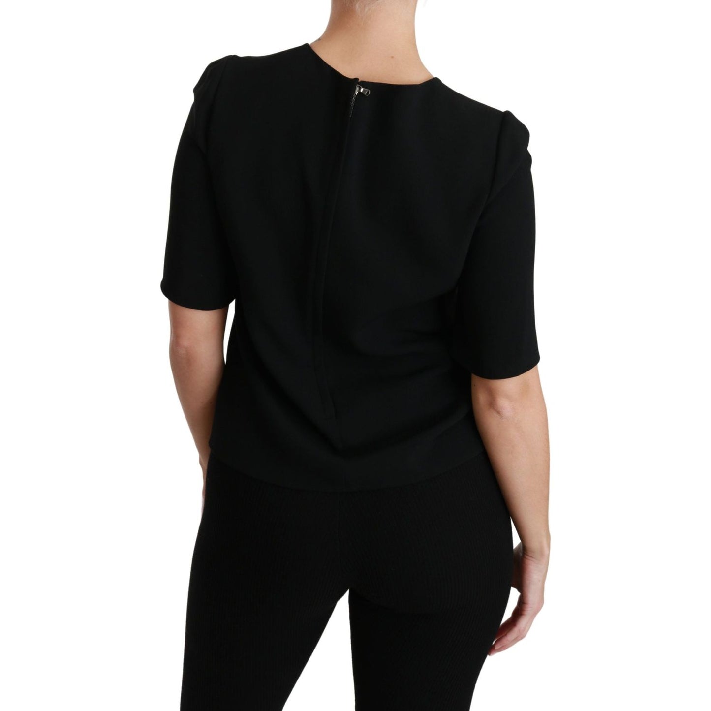 Dolce & Gabbana Elegant Black Stretch Blouse Top black-short-sleeve-casual-top-stretch-blouse