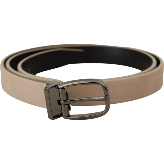 Dolce & Gabbana Elegant Beige Leather Belt with Silver Tone Buckle beige-vitello-beige-tone-logo-metal-buckle-belt