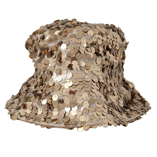 Dolce & Gabbana Elegant Sequined Gold Bucket Hat gold-silk-sequin-embellished-designer-brim-bucket-hat