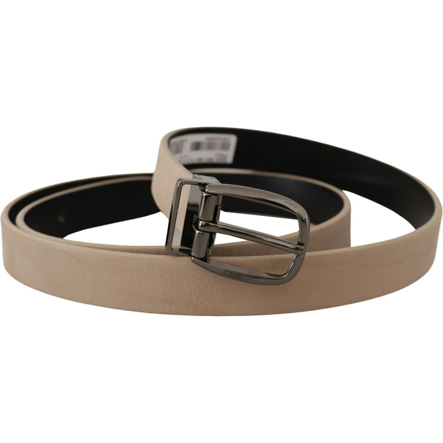 Dolce & Gabbana Elegant Beige Leather Belt with Silver Tone Buckle beige-vitello-beige-tone-logo-metal-buckle-belt