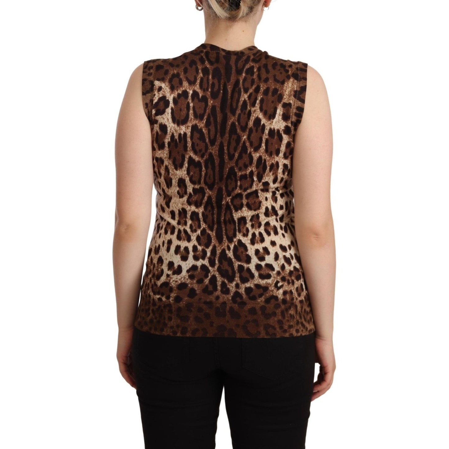 Dolce & Gabbana Chic Leopard Silk Cashmere Sleeveless Top brown-leopard-cashmere-silk-tank-blouse-top