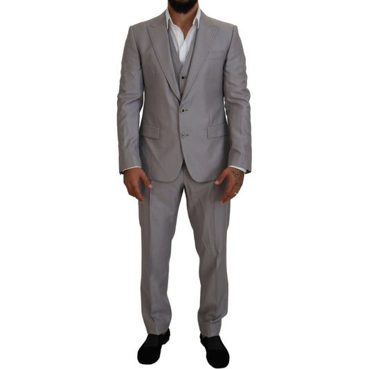 Dolce & Gabbana Elegant Silver Slim Fit Three-Piece Suit silver-wool-silk-3-piece-slim-fit-suit