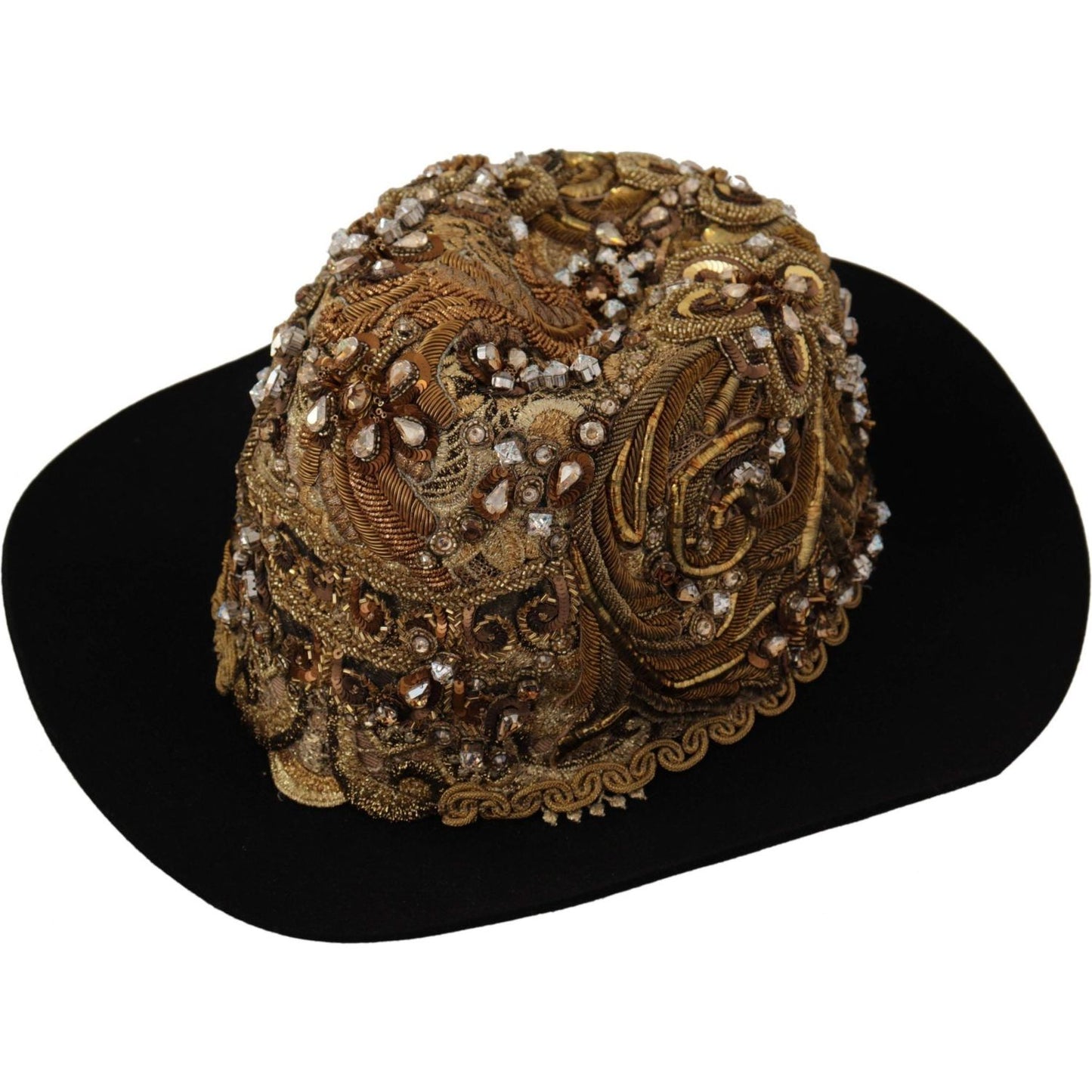 Dolce & Gabbana Elegant Black Gold Studded Fedora gold-embellished-crystal-rhinestone-embroidered-fedora-hat IMG_8553-scaled-618d4b11-e5c.jpg