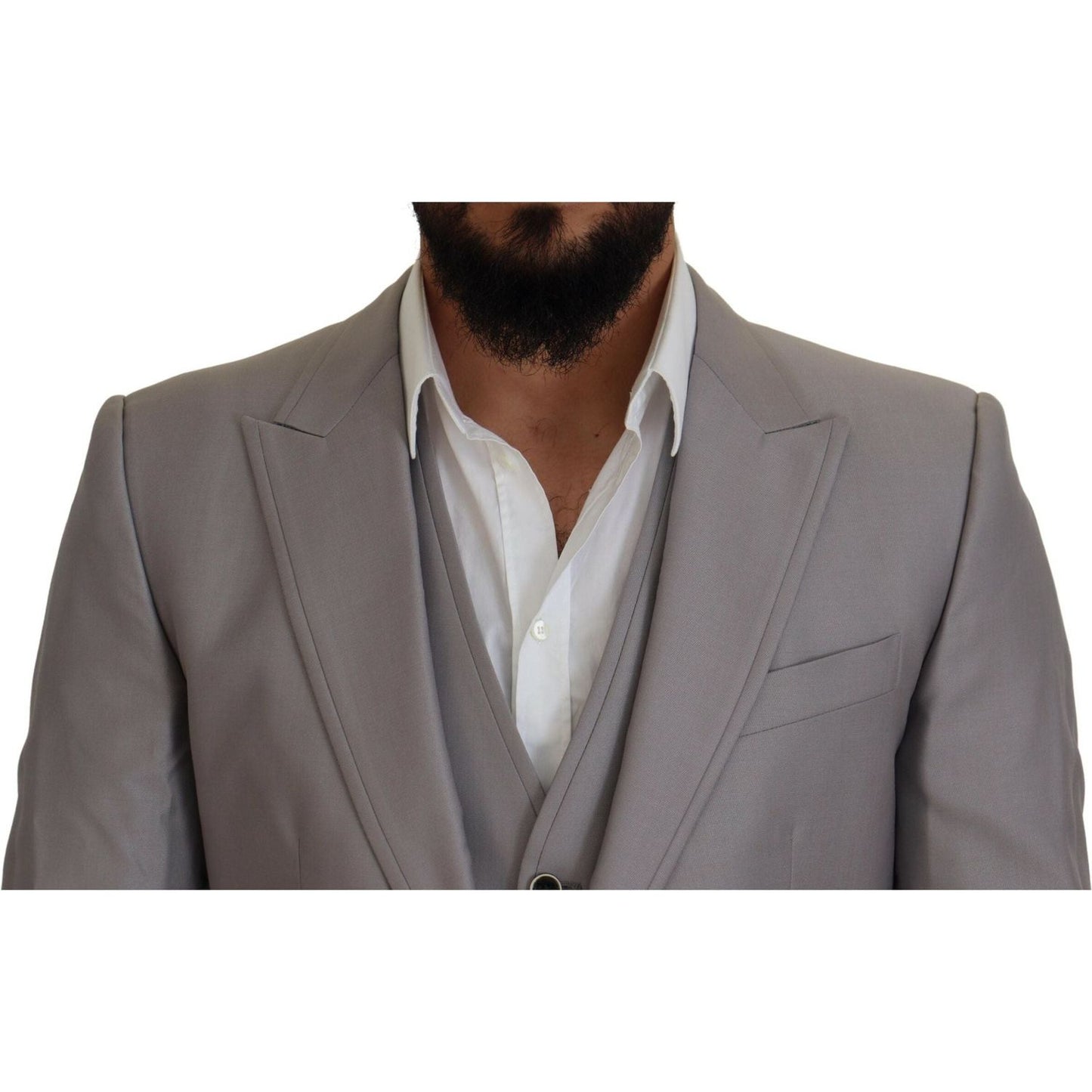 Dolce & Gabbana Elegant Silver Slim Fit Three-Piece Suit silver-wool-silk-3-piece-slim-fit-suit IMG_8553-scaled-98472728-501.jpg