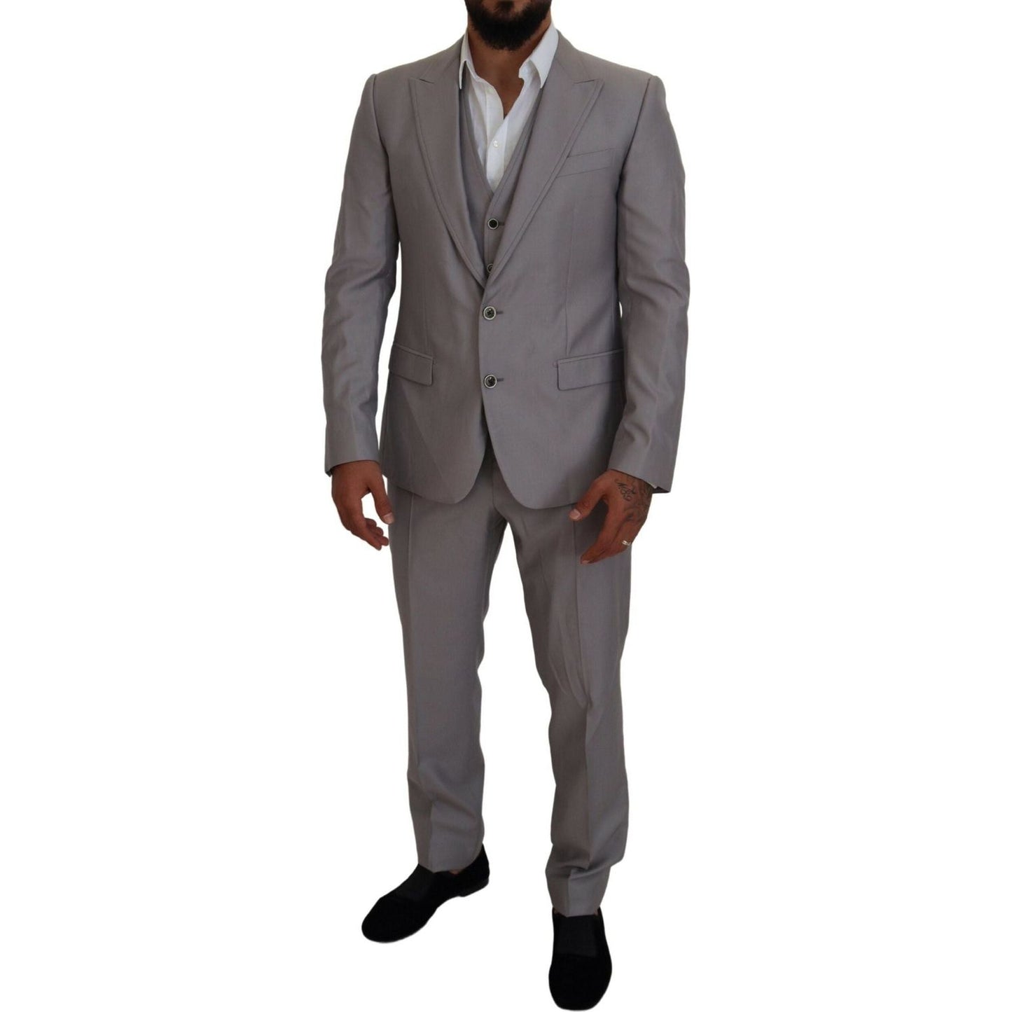 Dolce & Gabbana Elegant Silver Slim Fit Three-Piece Suit silver-wool-silk-3-piece-slim-fit-suit IMG_8554-1-scaled-0c11f55d-606.jpg