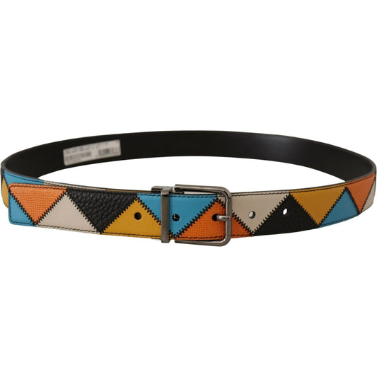 Dolce & Gabbana Multicolor Leather Belt with Silver Buckle multicolor-leather-silver-logo-buckle-belt