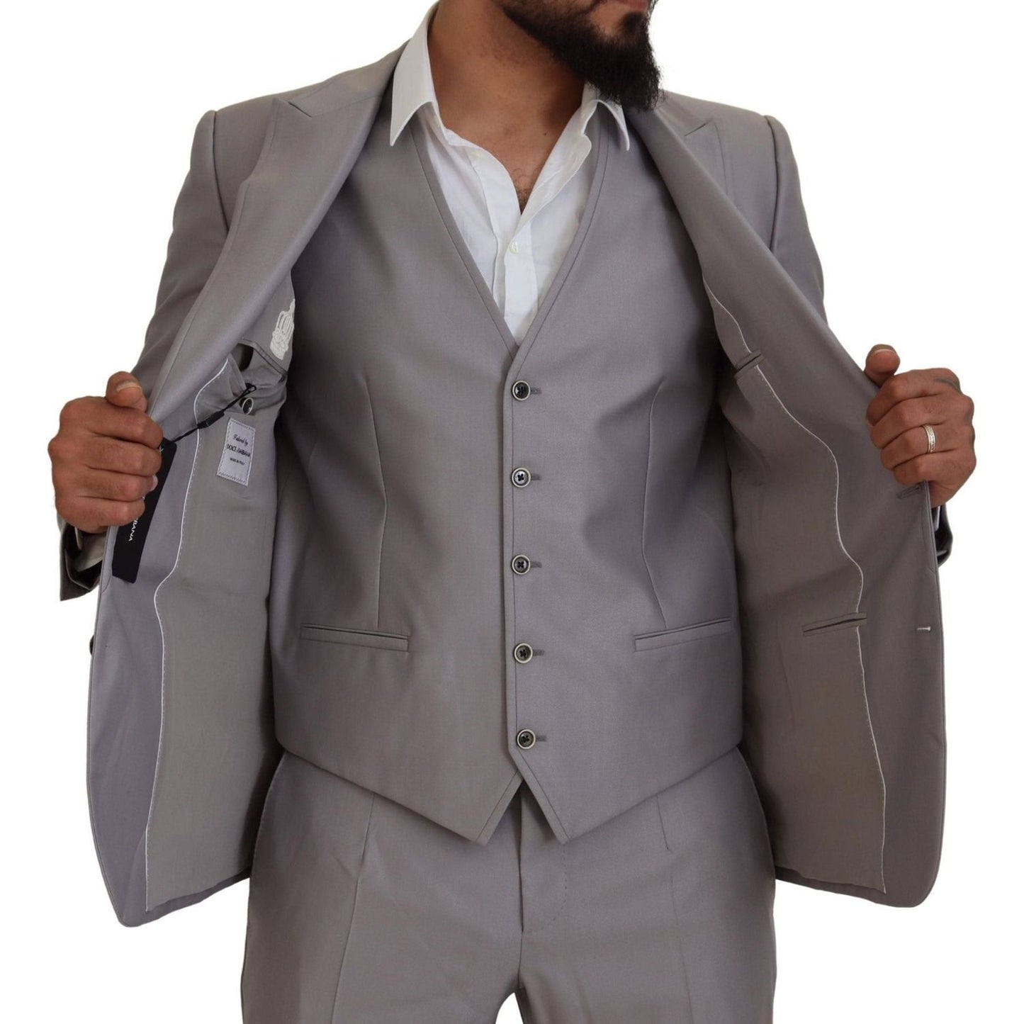 Dolce & Gabbana Elegant Silver Slim Fit Three-Piece Suit silver-wool-silk-3-piece-slim-fit-suit IMG_8555-1-bf847c45-71b.jpg