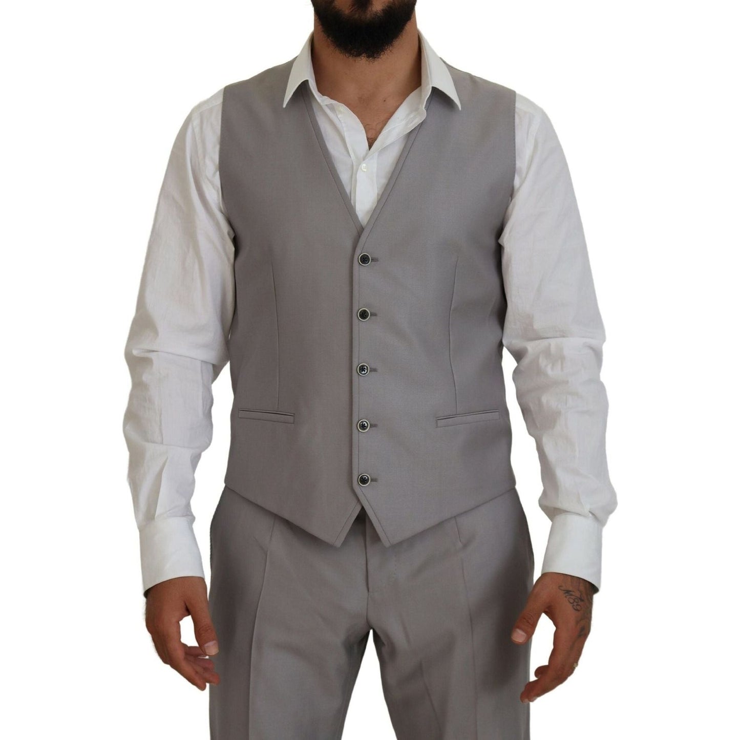 Dolce & Gabbana Elegant Silver Slim Fit Three-Piece Suit silver-wool-silk-3-piece-slim-fit-suit IMG_8556-1-scaled-e20cc697-8d9.jpg