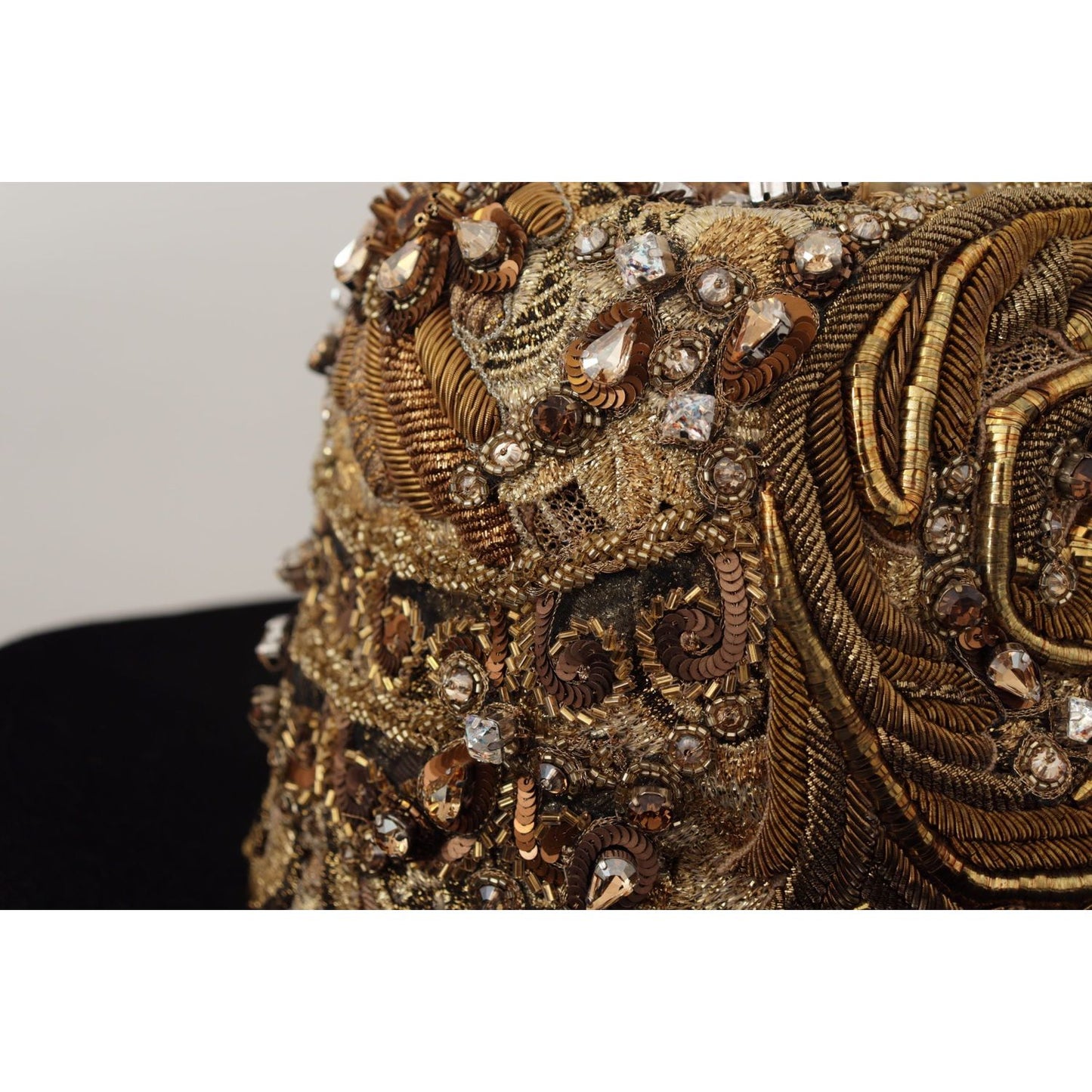Dolce & Gabbana Elegant Black Gold Studded Fedora gold-embellished-crystal-rhinestone-embroidered-fedora-hat IMG_8556-scaled-6a8ff464-8e4.jpg