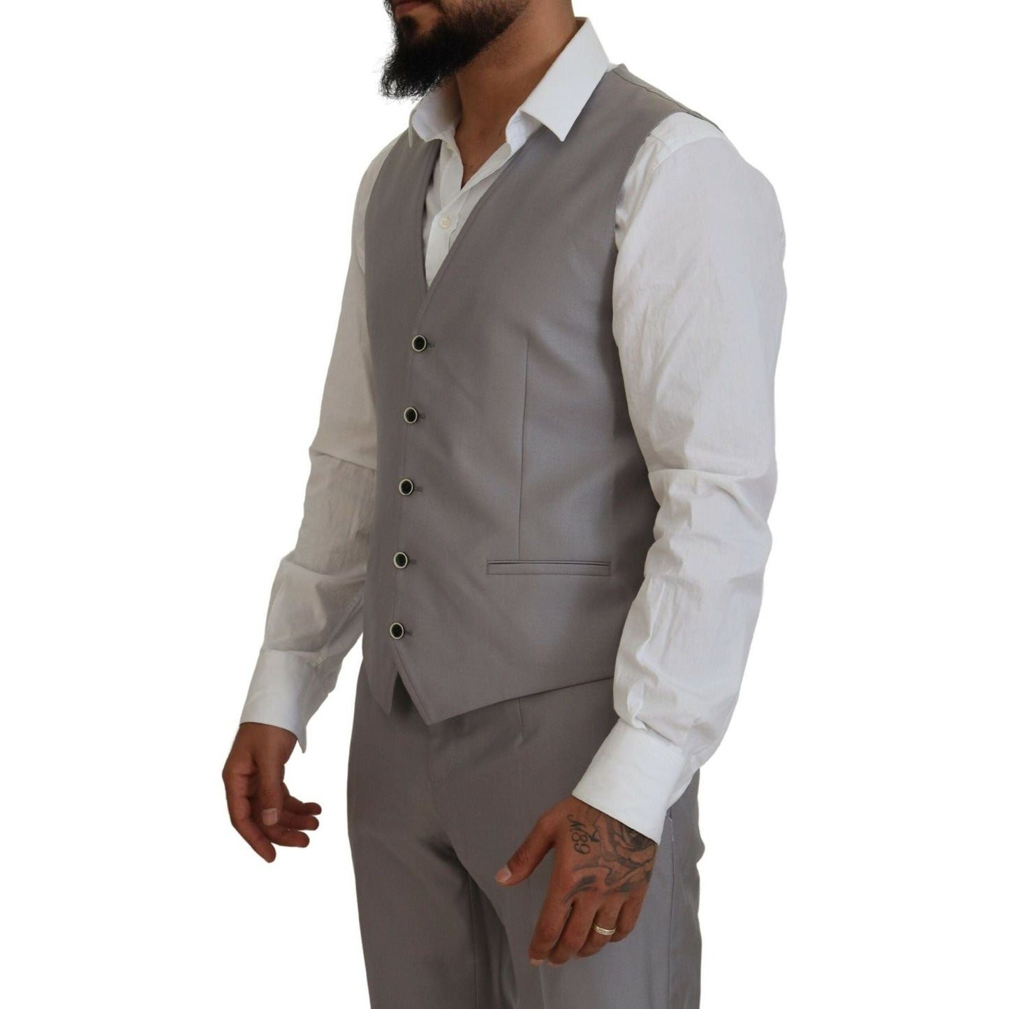 Dolce & Gabbana Elegant Silver Slim Fit Three-Piece Suit silver-wool-silk-3-piece-slim-fit-suit IMG_8557-1-scaled-7c07b38e-d19.jpg