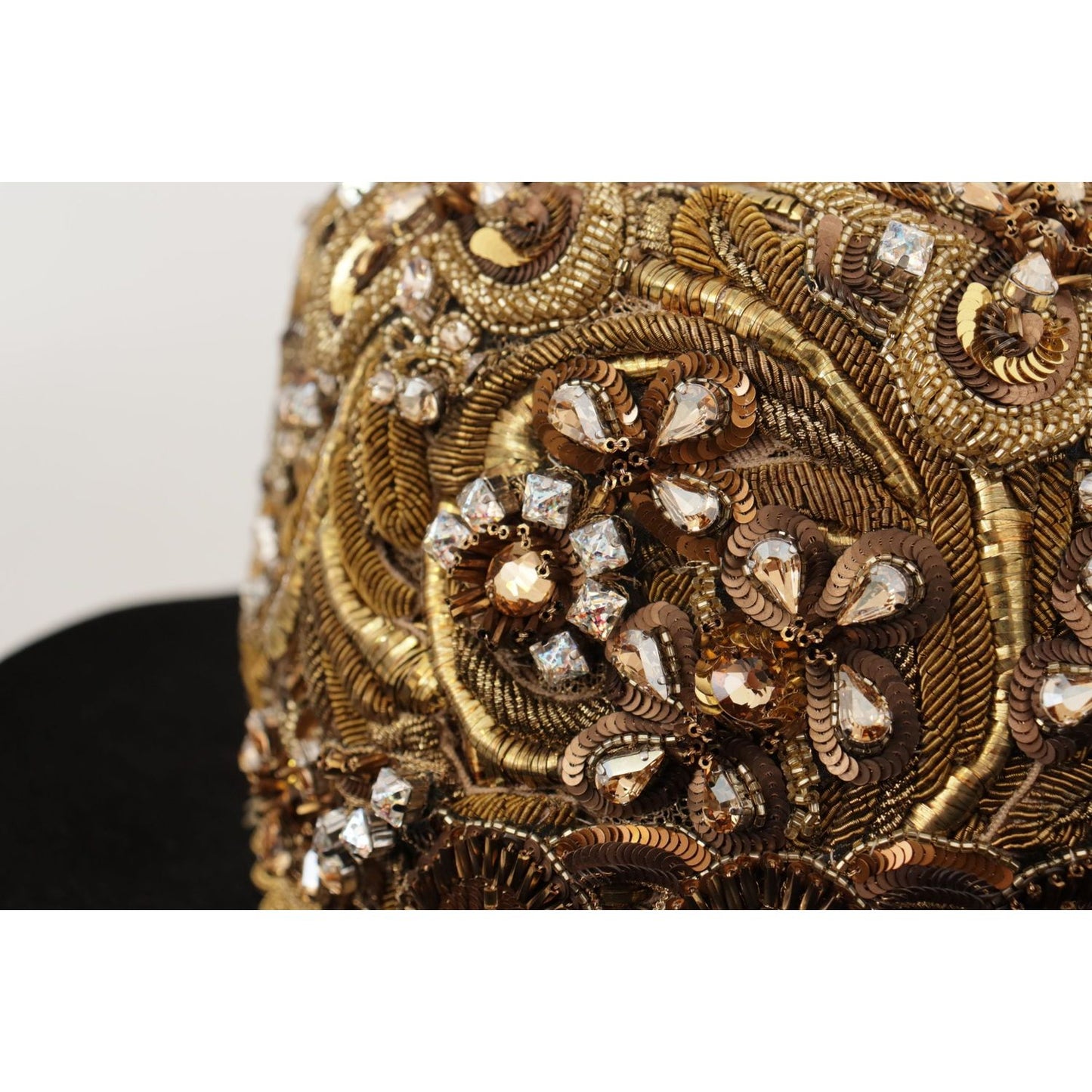 Dolce & Gabbana Elegant Black Gold Studded Fedora gold-embellished-crystal-rhinestone-embroidered-fedora-hat